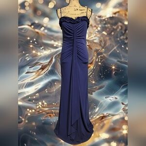 Onyx Nite Navy Blue Jersey Knit Stretch Sweetheart Gown